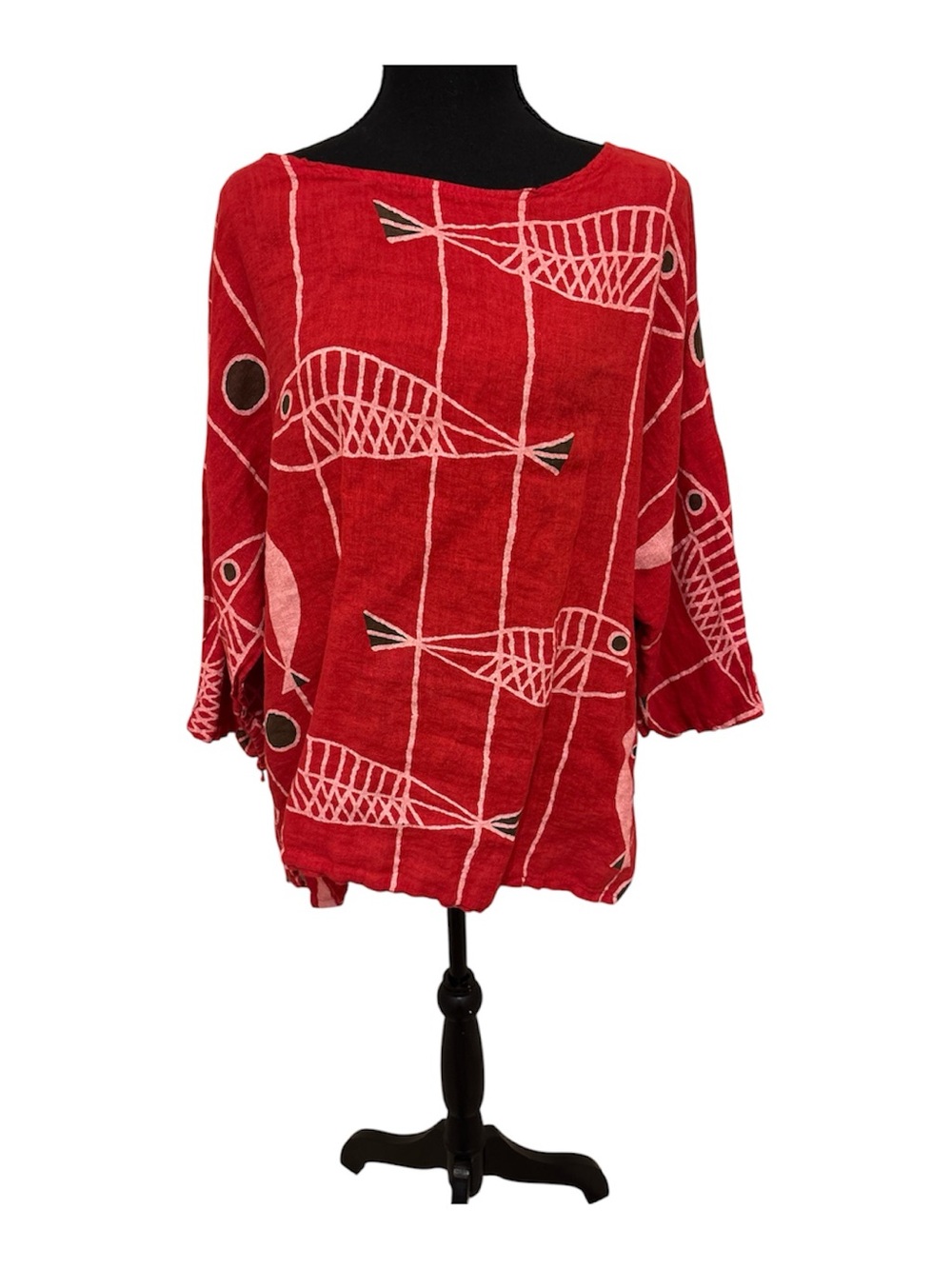 Moda Red Fish-Print Boatneck Tunic